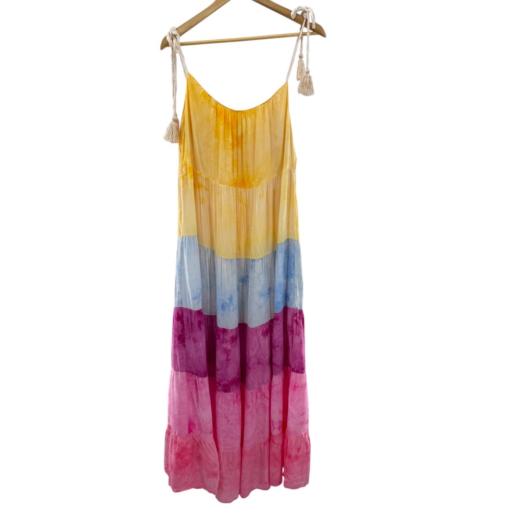 White Birch Women's Dress Tie Dye Tiered Maxi Spaghetti Strap‎ Casual S